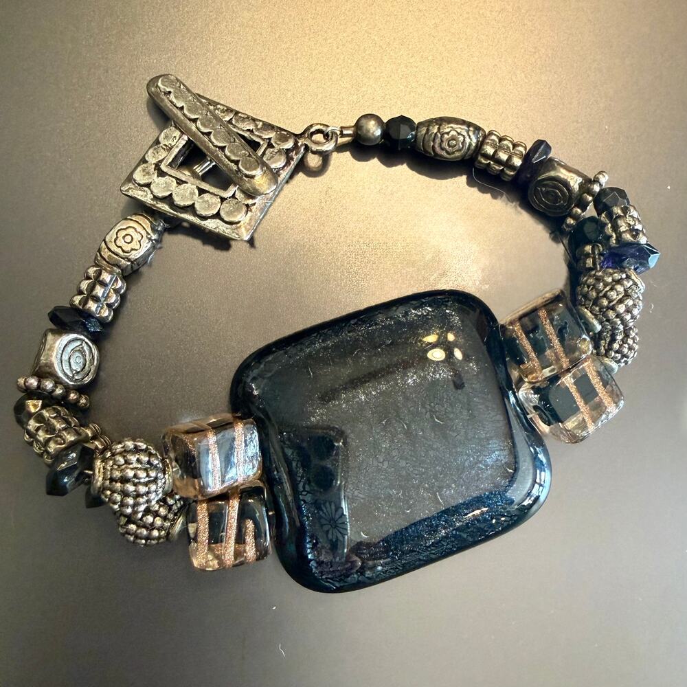 Shimmery Black Artisan Glass Beaded Bracelet